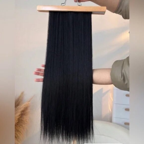 human hair blend 22 Inch Clip in Long Black Thick straight Hair Extensions - Picture 3 of 7
